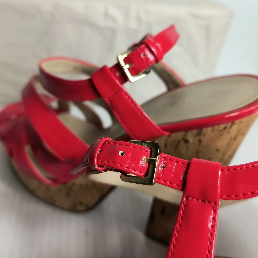 Nine West AG 6M Red Cork Platform Sandals Casual